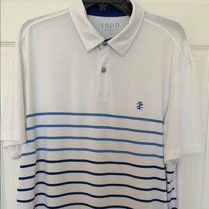 IZOD White & Blue Striped Polo Shirt